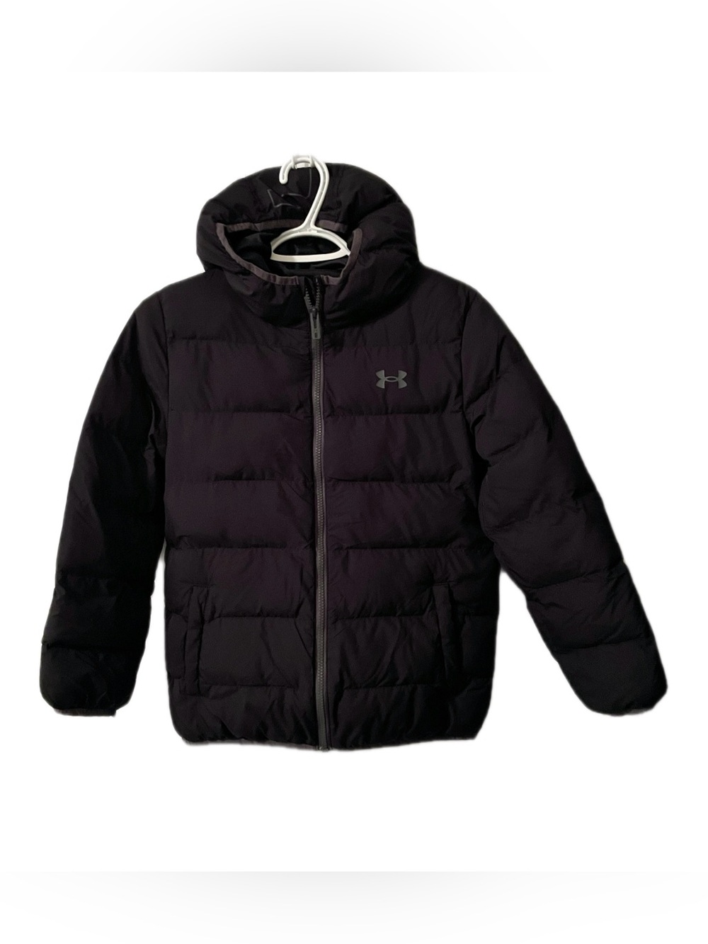 YM UA Insulated Puffer Jacket, Water Repellent, Black with Grey Trim